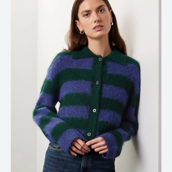 RAILS Sweaters - BOGO! RAILS Amber Collar Cardigan Sweater Oxford Stripe Purple Green Large